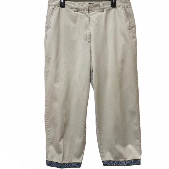 Venezia Khaki Embellished Hem Cropped Pants - Picture 1 of 5